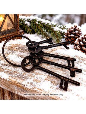 Skeleton Key Ring Cast Iron Rustic Farmhouse Decorative Vintage Look -Set of 5